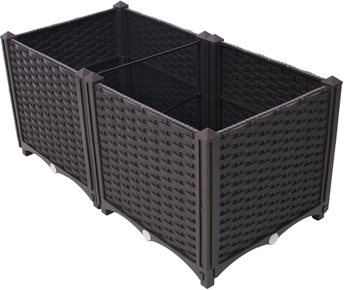 Self-Watering Raised Garden Bed Planter Box for Vegetables Herbs Flowers and Succulents – Deep Outdoor Indoor Planter with Drainage System (Brown + Polypropylene-1)