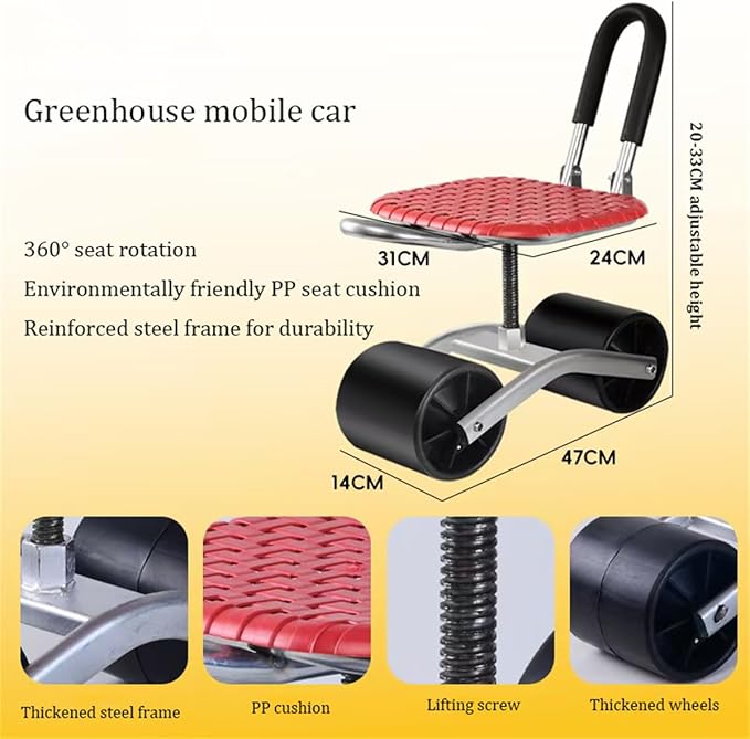 Mobile Gardening Stool Patio Gardening WorkseatGardening WorkseatsRolling Garden Work SeatLazy Garden Seat with Steering Handle &amp Tool TrayAdjustable Height 360°Swivel SeatB