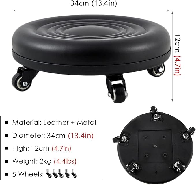 Pedicure Stool Low Rolling Stool for Pedicure Small Stool with Wheels to Sit On for Shop Garage Garden Portable Short Rolling Stool