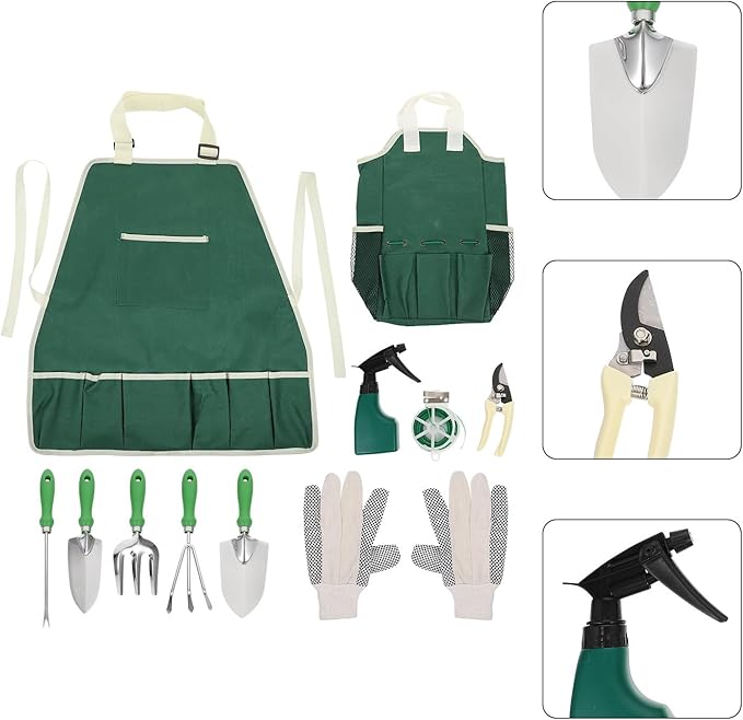 11pcs Garden Tool Set with Stainless Steel Planting Shovel and Rake Plastic Handles Portable Gardening Kit for Outdoor Planting Flower Care and Weeding