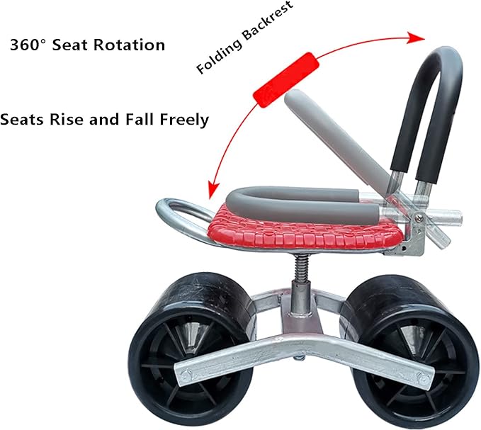 Wheeled Work Stool with Adjustable Swivel Seat Suitable for Weeding Gardening and Outdoor Lawn Care Garden Cart (D)