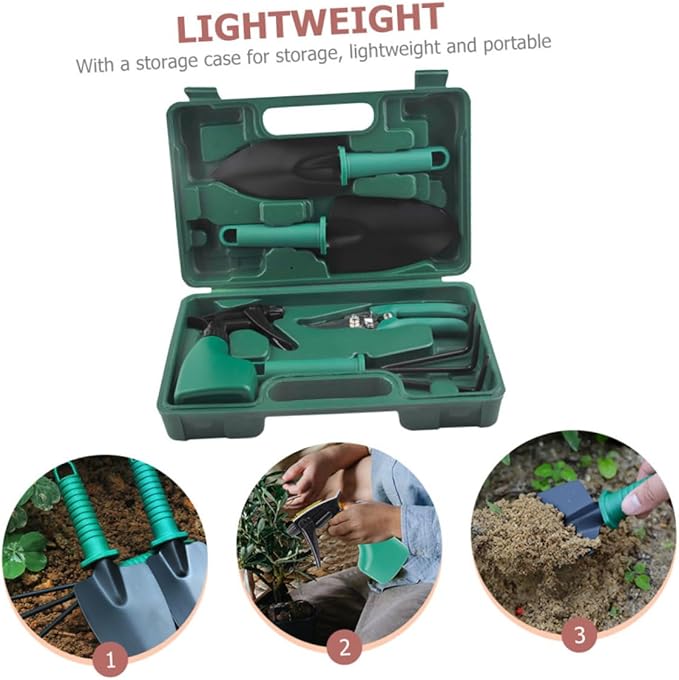 5pcs Portable Garden Tool Set with Outdoor Planting Shovels Gardening Rake Pruning Shears and Carrying Case for Flower Planting and Lawn Care