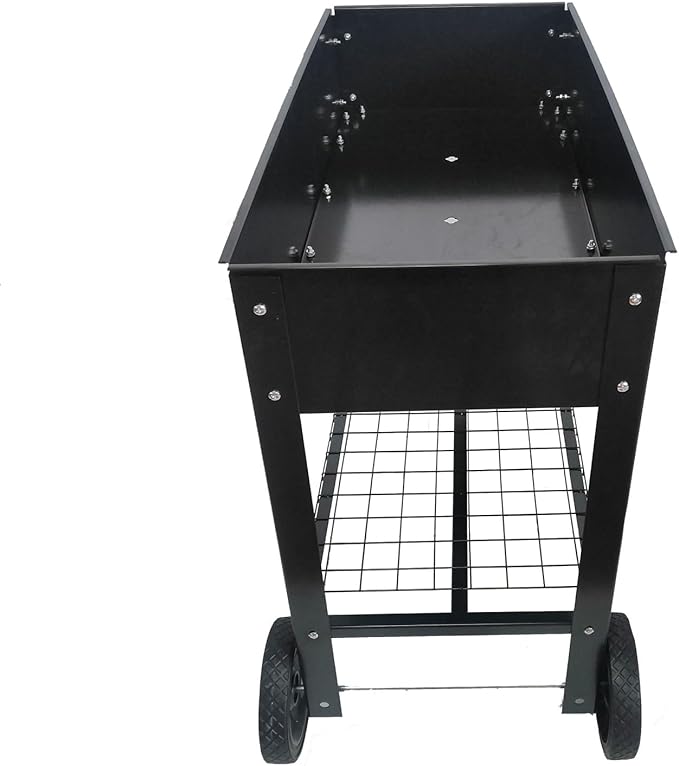 Mobile Elevated Garden Bed with Wheels - 200lb Capacity Metal Raised Planter Box with Drainage System Storage Shelf &amp Adjustable Height for Vegetables Herbs &amp Flowers - Indoor/Outdoor Use