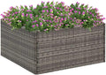 Modern Square Garden Planter Box Outdoor Grey Synthetic Poly Rattan Large Size 31.5x31.5x15.7in with Drainage for Patio Balcony Terrace Planting Flowers and Small Shrubs