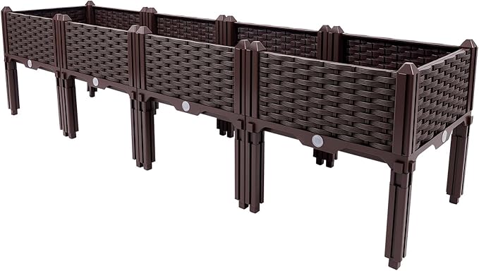4PCS Planter Raised Beds with Legs 16×13×4in Rectangular Elevated Planter Box with Floor Standing Brown Planter Beds for Backyard Patio Balcony