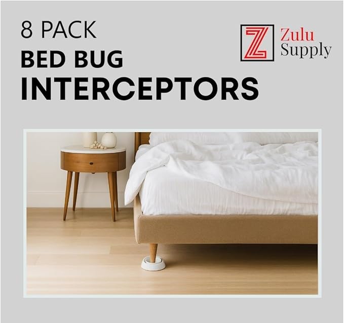 Bed Bug Interceptor Traps – White 8-Pack Passive Monitor &amp Detection Trap – Universal Fit for Bed &amp Furniture Legs – Reusable Non-Climbable Wall Pest Control Protection (White 8-Pack)