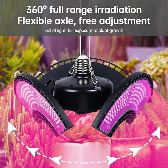 Grow Lights for Indoor Plants 360 LEDs Full Red Blue Light Height Adjustable 90° Collapsible - Durable Design Wide Coverage for Plant Growth
