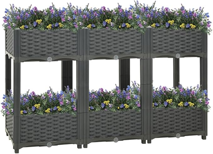 Raised Bed Outdoor Planter Garden Bed Polypropylene Raised Garden Bed Raised Planter Bed Raised Plant Containers for Fresh Vegetables Herbs Flowers 47.2x15.7x28