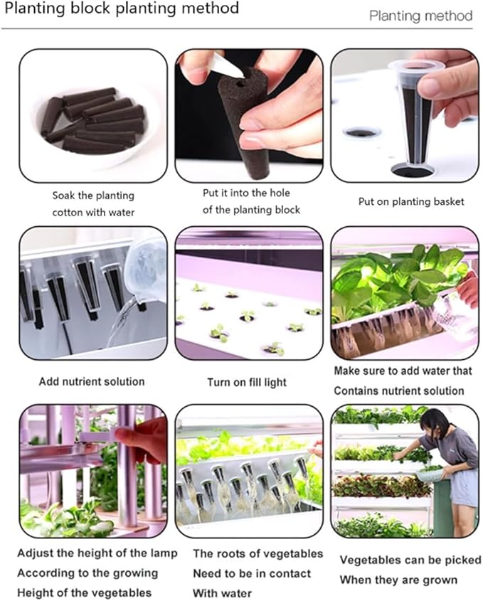 Hydroponic Tower Growing with LED Grow Light 48/64/90/120Holes Indoor Grow Tower Self-Watering Growing Kit with Hydrating Pump Garden Tower Aeroponics Growing Kit64holes