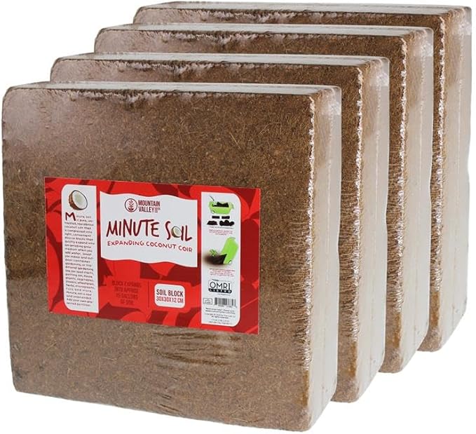 Minute Soil Bulk Coconut Coir Block 4-Pack – OMRI Listed for Organic Use – 48 lb Compressed Grow Medium – Expands with Water – Gardening Beds Containers