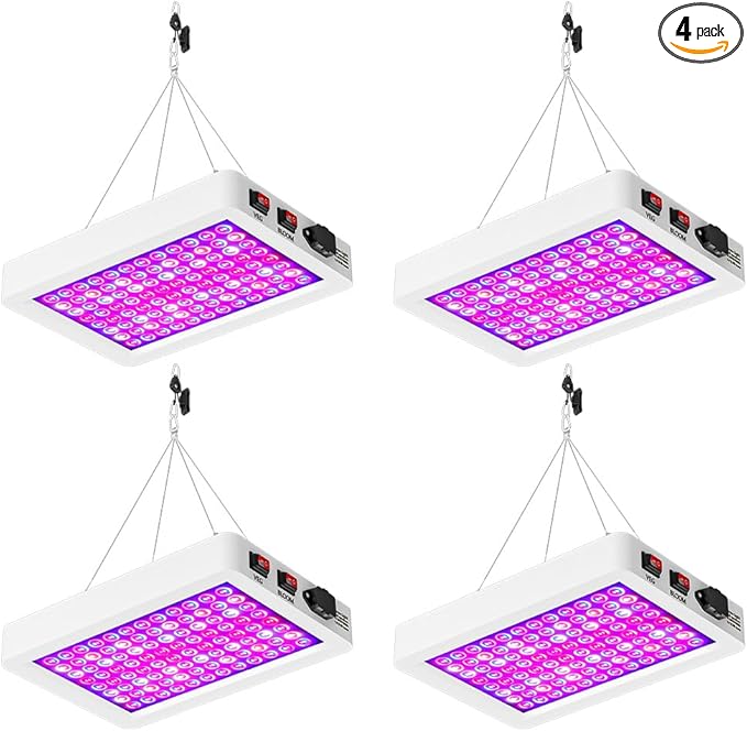 4PCS 1500W Dimmable Sunlight Full Spectrum Grow Lamp with High Yield Red Blue Diodes Silent. Perfect for Seed Starting Indoor Plants Greenhouses. Veg/Bloom Light UV/IR Included AV 100-277V US Plug