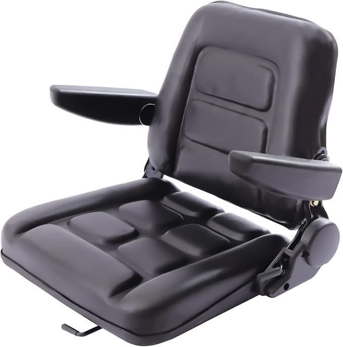Universal Forklift Seat Forklift Seat with Armrests &amp Adjustable Backrest Foldable Lawn Mower Seat with Pre-Drilled Holes for Garden Excavator Bulldozer Trencher (A)