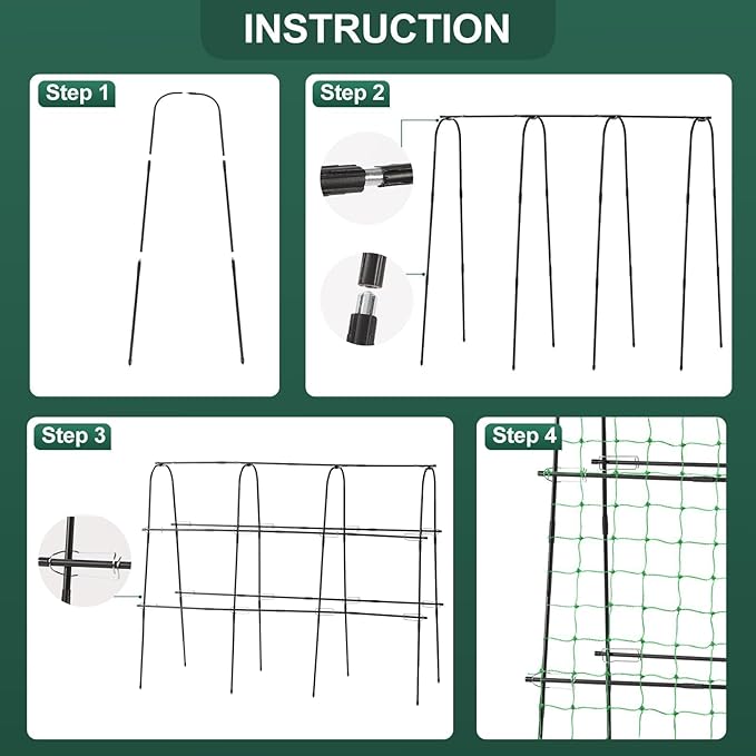 Garden Cucumber Trellis for Climbing Plants Outdoor 65 x 48 inch U-Shaped Garden Arch Trellis Pea Tomato Cucumber for Raised Bed 120x160-BLK