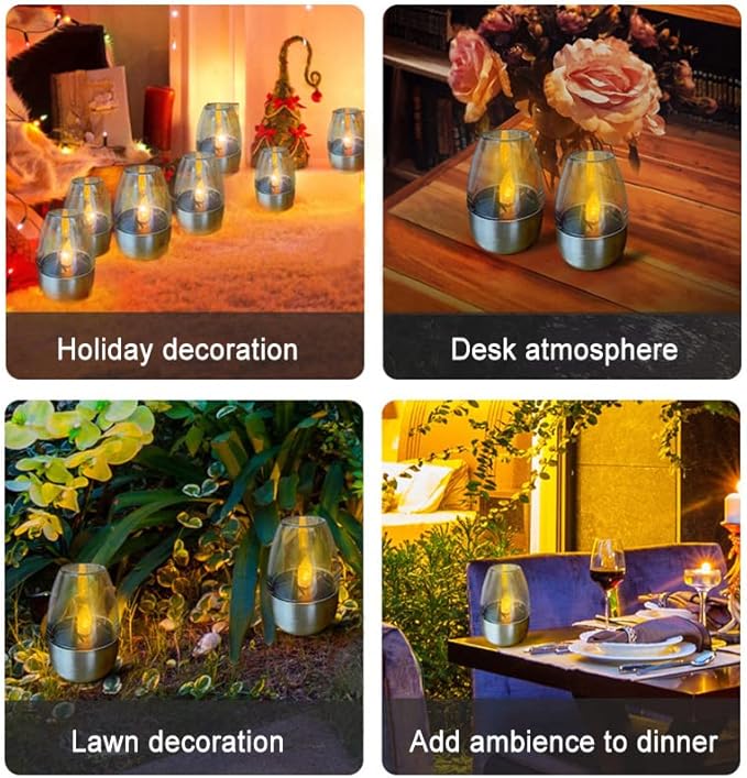 Plant Growing Lamps 5 Pack Solar Light Outdoor Garden LED Stainless Steel Candle Light Lawn Deck Night Light Solar Lighting for Balcony Garden Decor(2 Pack)