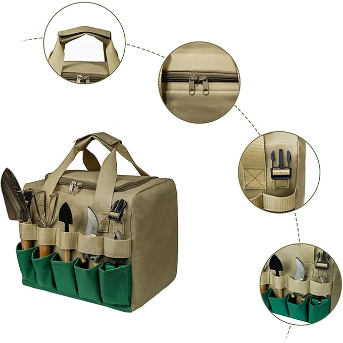 Folding Garden Stool Garden Kneeler Seat Sturdy Stainless Steel Tools Folding Stool Detachable Canvas Tool Bag