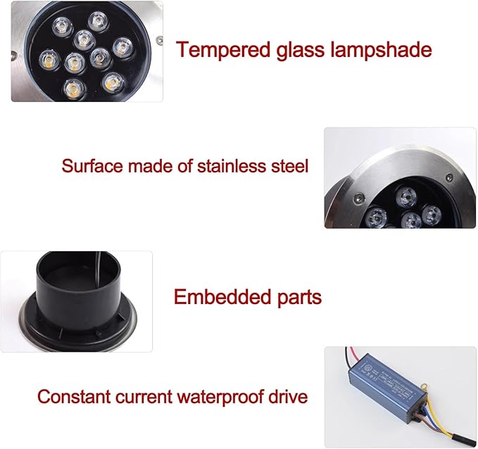 Underground Light LED - AC Embedded LED Spotlight IP67 Waterproof Ultra-Thin Underground Lighting Source Suitable for Outdoor Terraces Staircase Landscape LWarm White 9W