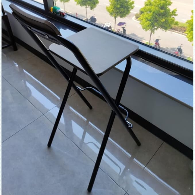 Outdoor Folding Garden Stool Waterproof Bar Chair for Patio/Travel/Camping/Shop Modern Steel High Chair with Backrest Square Seat (Color : Brown Size : 30in/75cm)