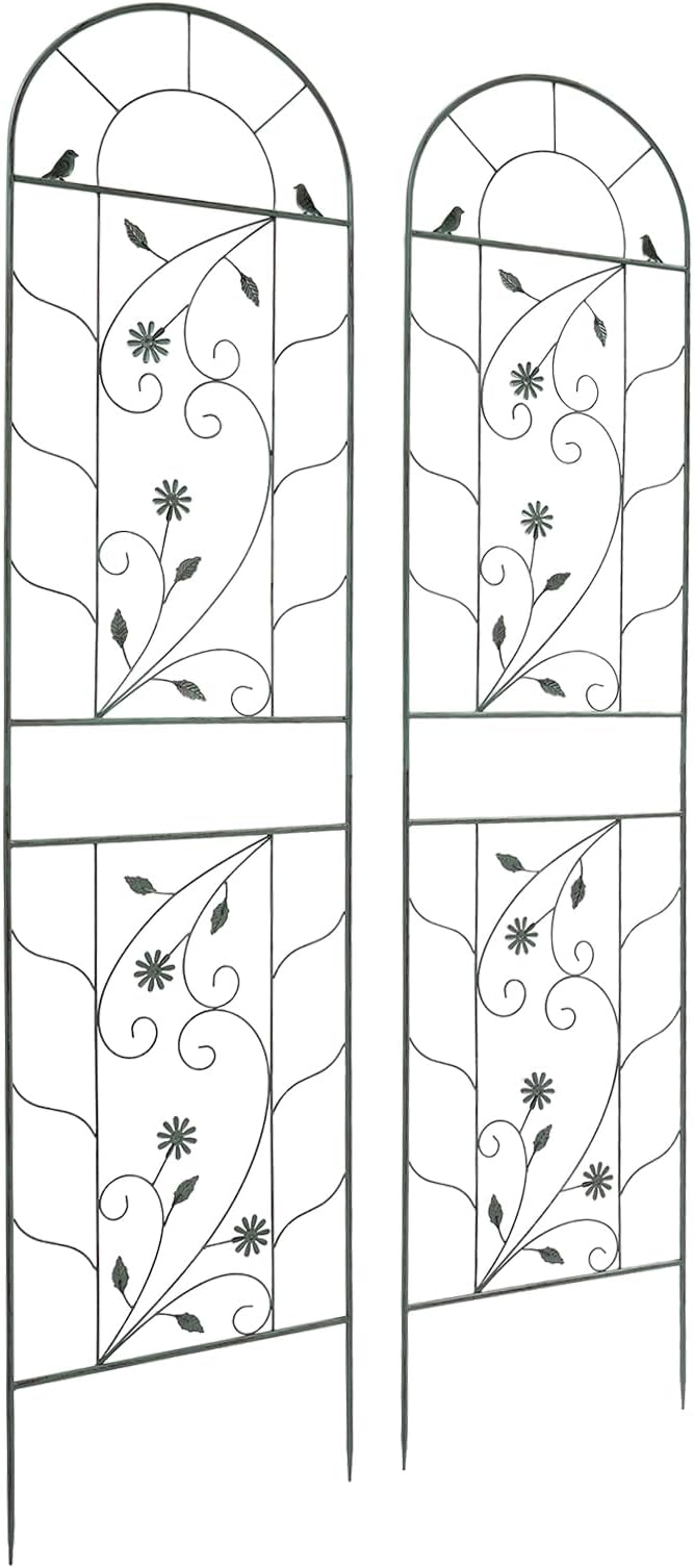 2 Pack Metal Garden Trellis for Climbing Plants 82.6”Tall Outdoor Iron Plant Stand for Vine Flowers Rustproof Green Decorative Fence for Yard Patio Lawn (Green)