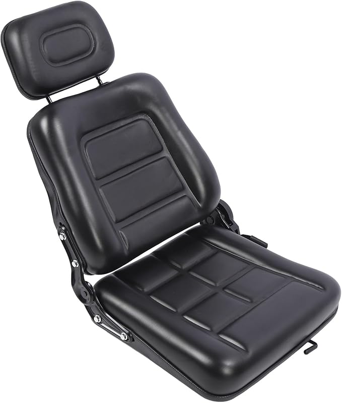Generic Lawn Mower Fit for Seat Comfortable PVC Leather Universal Forklift Fit for Seat with Multi Angle Adjustment for Tractors Telehandler Backhoe Black (Without armrest)
