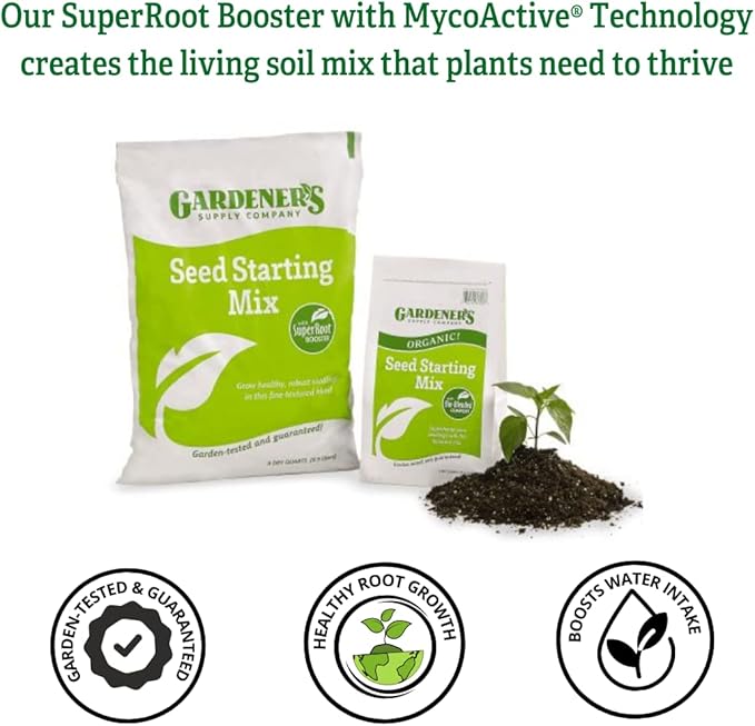 Gardeners Supply Company SuperRoot Booster Seed Starter Mix | Promotes Strong Roots &amp Boost Plant Growth | High Nutrients Plant Food for Seed Starting Trays and Planters - (9 Quarts)