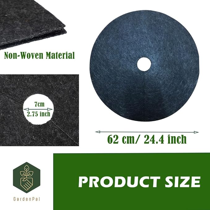 GardenPal 10-Pack 24.4inch Non-Woven Tree Ring Weed Barrier Fabric Degradable &amp Reusable Tree Mulch Ring for Landscaping Weed Control Root Protection Tree Protector Mat Reusable Tree Weed Barr