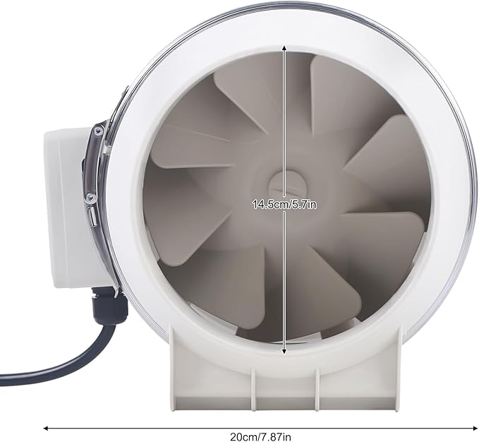 6'' Inline Duct Fan 129.41 CFM High-Efficiency Exhaust Ventilation Fan Quiet 31dB Air Duct Fan with Pure Copper Motor for Home Kitchen Bathroom Grow Tent Hydroponics (US Plug 110V)