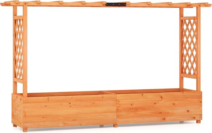 S AFSTAR 45-Inch Raised Garden Bed with Arch Trellis Hanging Roof Planter Box Drainage Holes Vertical Plant Container for Vine Climbing Plant Flower Flower Bed Wood Planter for Indoor &amp Outdo