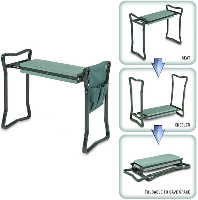 Folding Garden Kneeler and Seat with Tool Pouch Bag Thick Kneeling Pads Soft Decorative Garden Stools Workseats Portable Outdoor Foldable Kneeler Tools Bench