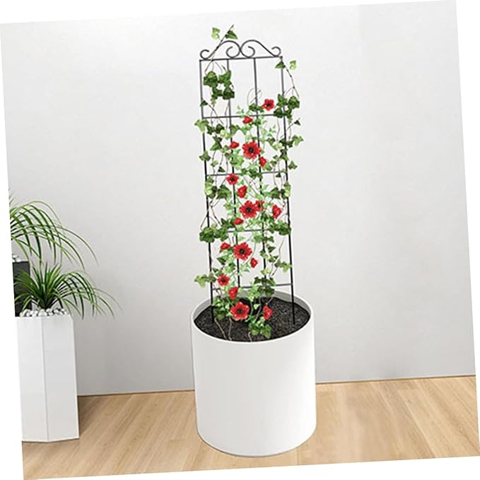 4pcs Metal Plant Support Hoop Trellis for Climbing Vines Vegetables Flowers Potted Plant Stand Frame 50x15cm Black for Garden and Home Use