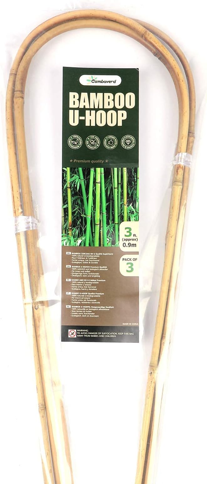 Natural Bamboo Plant Trellis U-Hoop 4 Feet Arch Bamboo Garden Trellis Support for Climbing Plants Outdoor Vines Ivy Plants Climbing Flowers Plant Tower - Pack of 3 Hoops