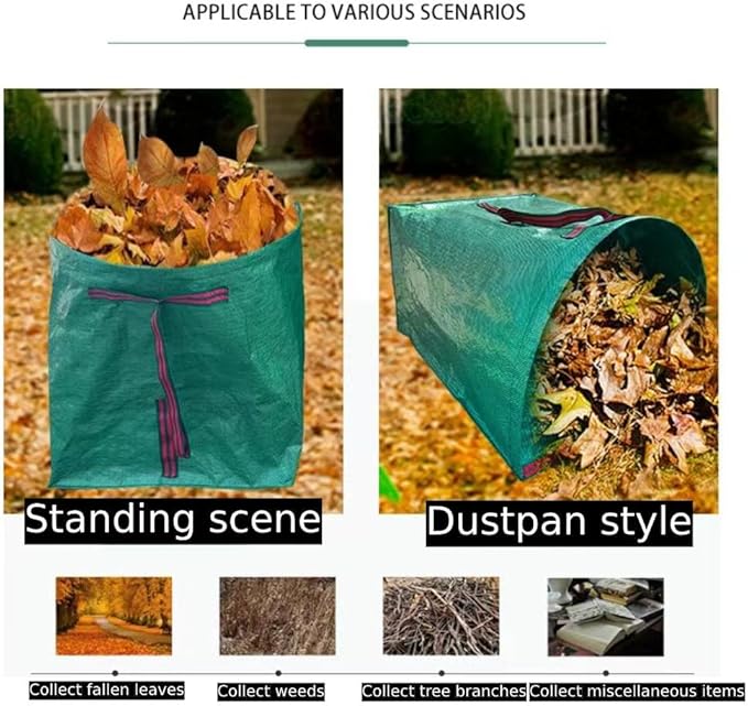72 Gallon Garden Bag for Debris 2-Pack Yard Waste Bag with Large Dustpan-Style Opening Includes Gardening Gloves | Collapsible Container for Leaves Grass Clippings Parties Laundry &amp Camping
