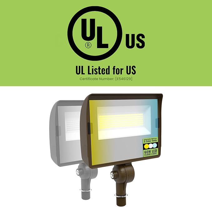 Select LED Flood Light with Photocell 40/50/60W Wattage Selectable 8000 Lumen 3000K/4000K/5000K CCT IP65 Waterproof UL Certified Outdoor Security Light for Yard Driveway (Knuckle Mount)