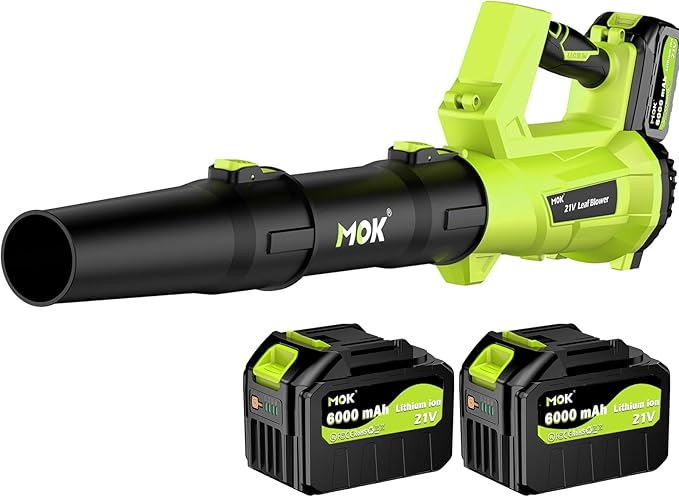 MOK Leaf Blower Cordless560CFM/160MPH Brushless Motor Electric Cordless Leaf Blower with 2 x 21V 6.0Ah Battery and Charger 3-Variable Speed Blower for Lawn Care Patio Cleaning