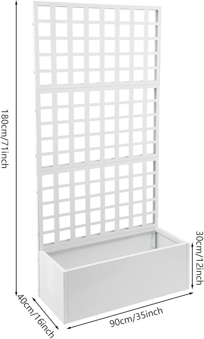 Metal Planter with Trellis 110lbs Load Capacity Free Standing Climbing Plant Support 12 Inch Deep Raised Garden Bed with Privacy Screen for Balcony Patio Garden Indoor &amp Outdoor Use(White)