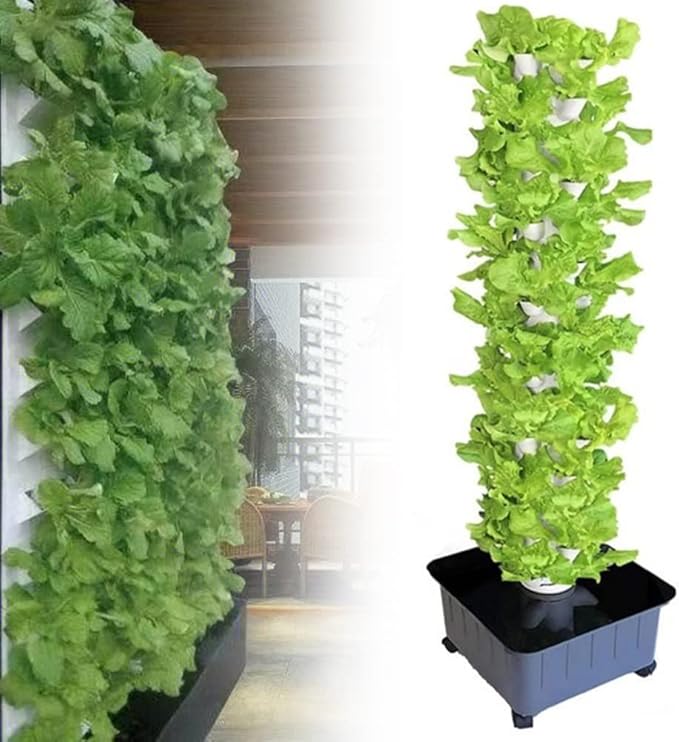 Hydroponics Tower 45 Holes Aquaponics Grow 15 Floors Garden Tower Aeroponics Growing Kit for Fruits and Vegetables Planting
