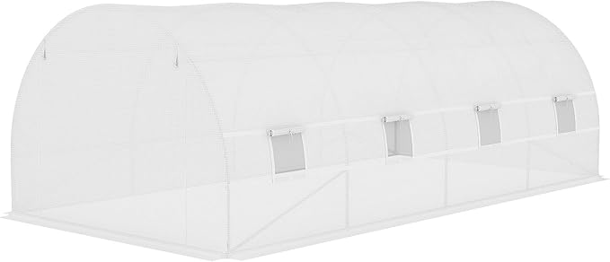 20'x10'x7' UV Resistant Weatherproof PE Greenhouse Replacement Cover with 12 Windows Rollup Zipper Door White