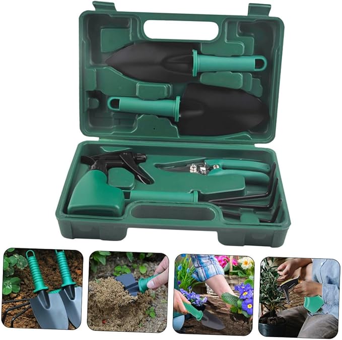 Garden Tool Set with Stainless Steel Shovel Rake Pruning Shears 5pcs Portable Gardening Kit for Outdoor Planting and Lawn Care with Carrying Case
