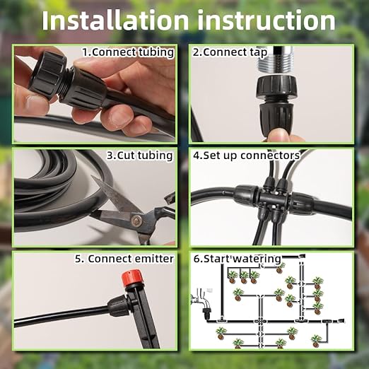 233FT Drip Irrigation System for Garden Kit with 1/2 Inch and 1/4 Inch Tubing Automatic Irrigation Equipment Locked Fittings Micro Drip 360 Degree Fan Sprayer Watering Kit for Greenhouse