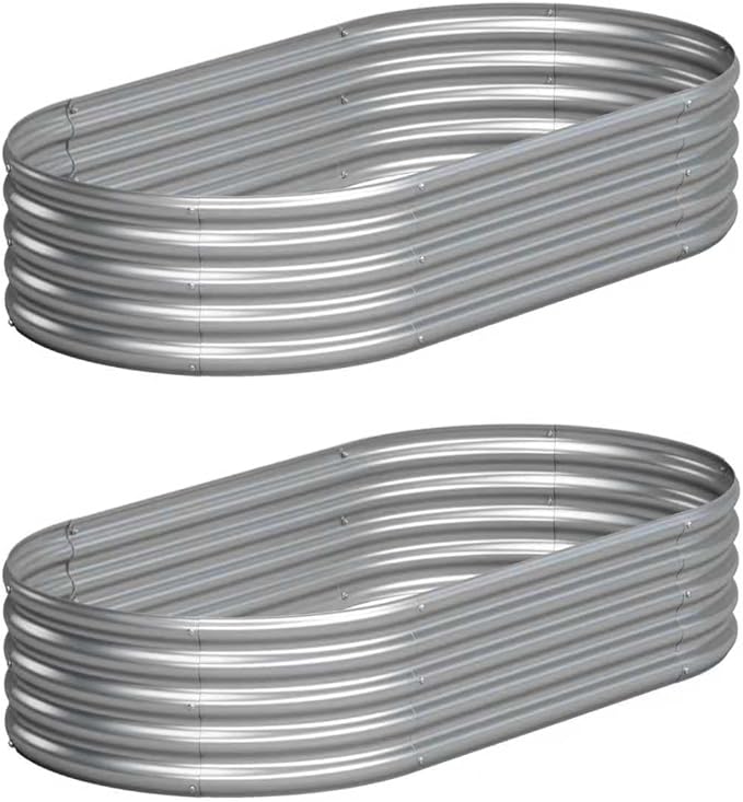 2PCS 4x2x1FT Galvanized Raised Garden Bed KitVegetable Boxes-Oval Metal Flower BoxLarge Planter Raised Beds Outdoor Garden for PlantingFruitHerb-Silver