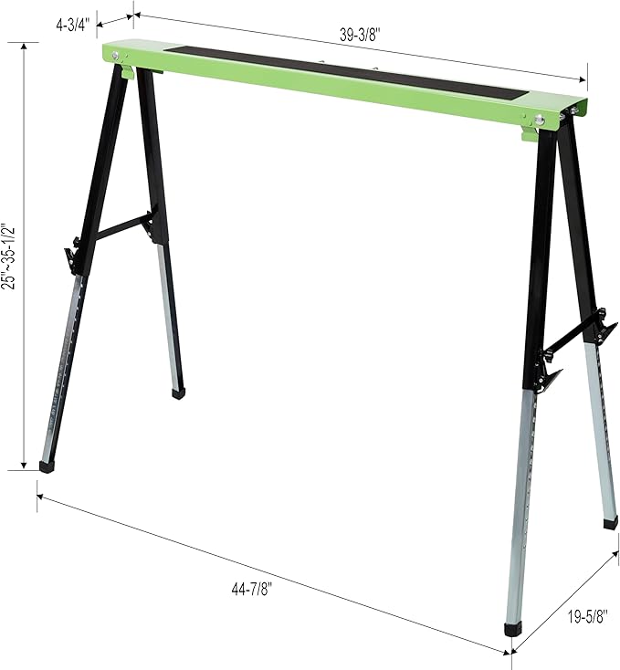 2-Pack Heavy Duty Folding Saw Horses Adjustable Work Stand with 12 Height Settings &amp 660lbs Capacity Fully Assembled Steel Frame for Workshop Garage Construction and DIY Projects