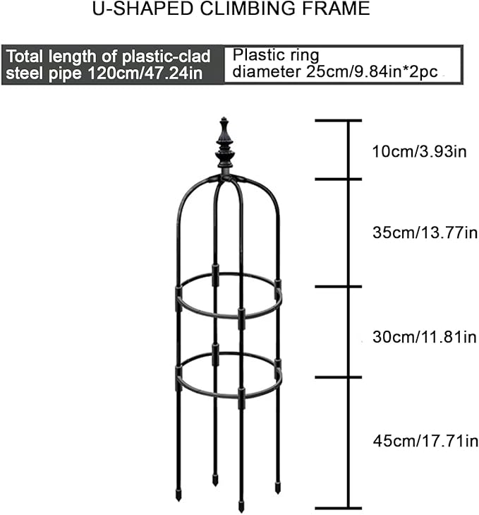 Garden Trellis for Climbing Plants Black Garden Trellises Potted Plant Climbing for Climbing Vines and Flowers Stands Indoor Outdoor(120CM)