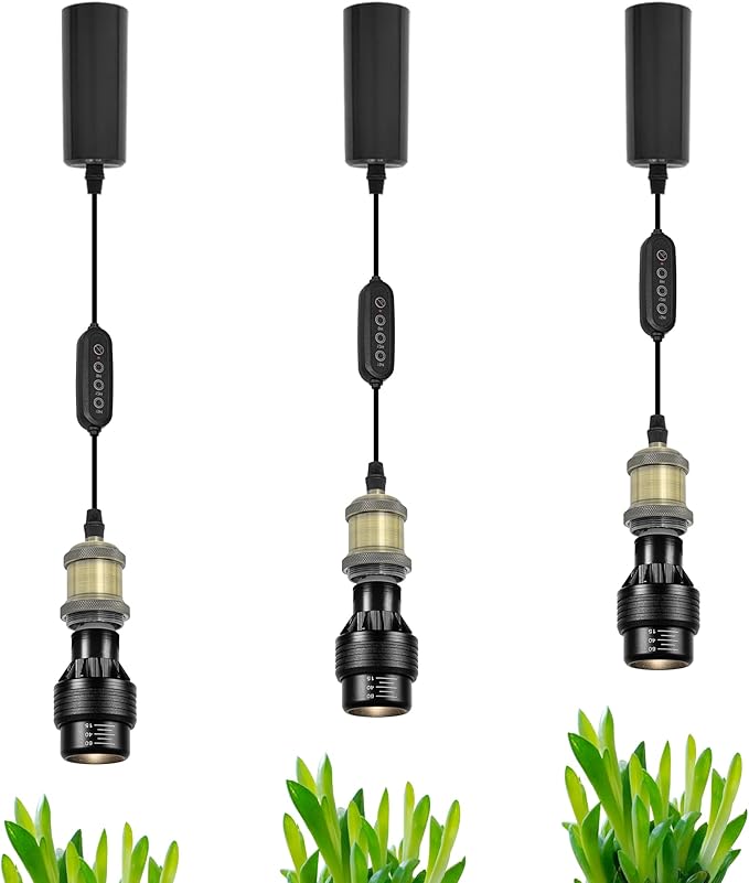 Adjustable Height J-Type Track Light Pendants 24 H Timer 4500K 10W LED Full Spectrum Bronze Industrial Porcelain Lamp Holder AUTO Plant Growing Lamp for Kitchen Island Green House