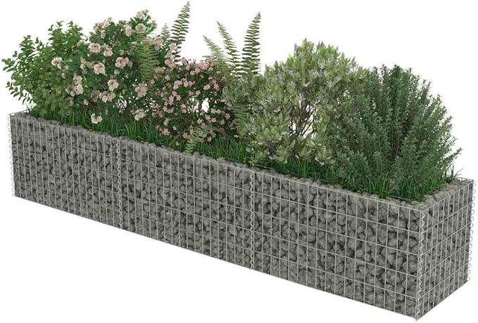 Gabion Raised Bed Silver Galvanized Steel Large Durable Outdoor Planter Box 369 Gallon Capacity Rectangular Garden Bed for Landscaping