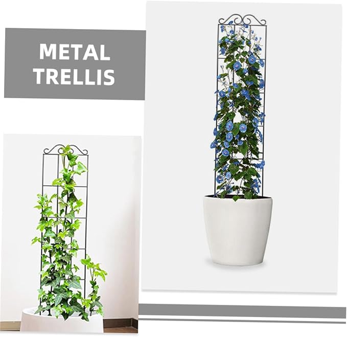 4pcs Metal Garden Trellis Plant Holder for Climbing Plants Indoor Outdoor 50x15cm Black Frame for Flower Pots and Vines