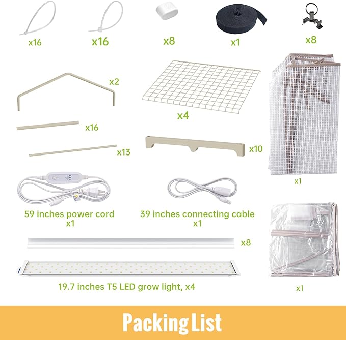 1.4FT Hanging Grow Light f+ 4-Tier Greenhouse 27 L x 19 W x 63 HWhite