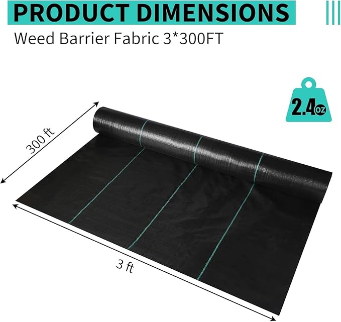 Weed Barrier Fabric Heavy Duty Weed Barrier Landscape Fabric for Outdoor Blocker Control Garden Landscaping(2.4oz 3x300FT)