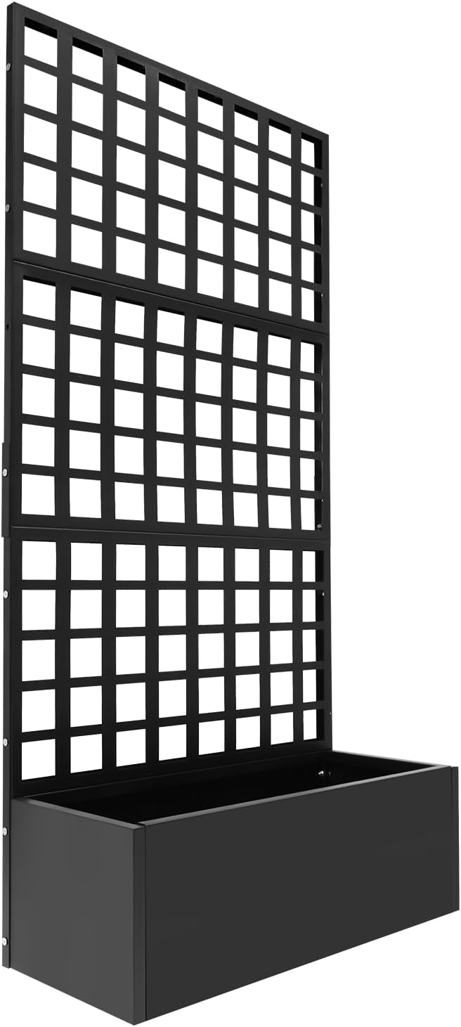 Metal Planter with Trellis 110lbs Load Capacity Free Standing Climbing Plant Support 12 Inch Deep Raised Garden Bed with Privacy Screen for Balcony Patio Garden Indoor &amp Outdoor Use(Black)