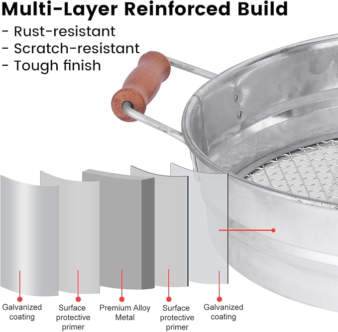 Soil Sifter with Handle for Gardening–14 Large Stainless Steel Soil Sieve-2 Replaceable Mesh Screens 1mm/6mm-Garden Sifter for Dirt Rocks Compost Gravel Pellet Sand