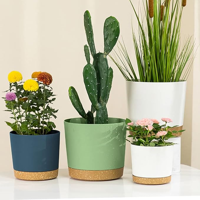ZMTECH Spring Planters for Indoor Plants Plant Pots &amp Flower Pots Plastic Planter 3 Pack 8 Inch Self Watering with Drainage Hole and Saucer Modern Decorative Indoor Outdoor Dark Gray White Gre