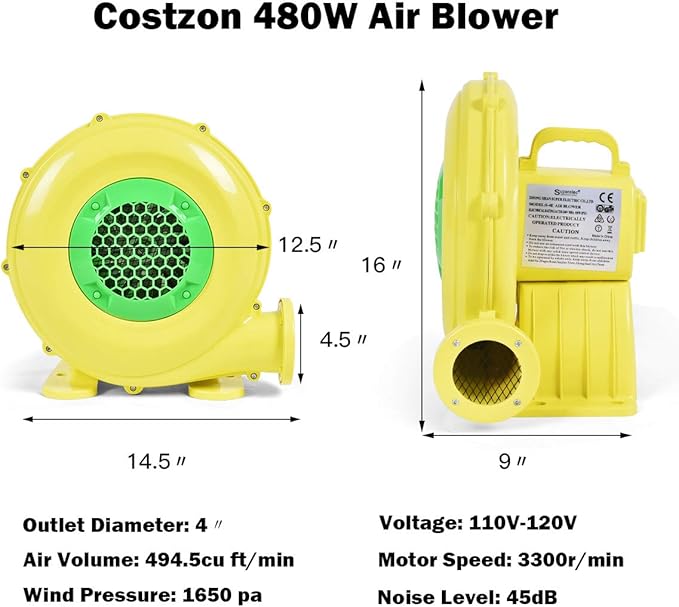 Costzon Air Blower 0.6HP Blower for Bounce House 480W Pump Fan Commercial Inflatable Bouncer Blower Perfect for Inflatable Bounce House Jumper Bouncy Castle Air Blower for Inflatables
